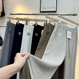 Gang_jeans#8011(K)กางเกงขายาวทรงกระบอก ผ้าไหมพรมเชือกหน้า เอวยางยืด ผู้หญิง พร้อมส่ง