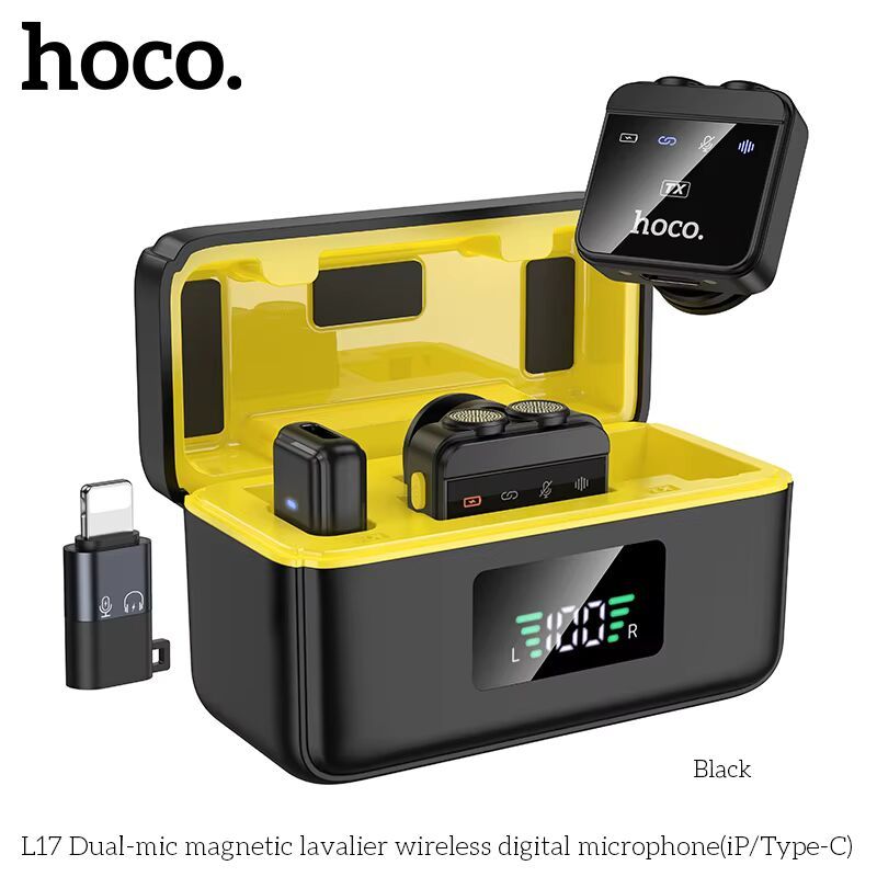 Hoco L17 ไมค์ติดเสื้อแบบแม่เหล็ก for iPhone Android Type-C wireless digital microphone dual magnetic lapel microphone