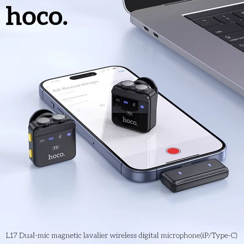 Hoco L17 ไมค์ติดเสื้อแบบแม่เหล็ก for iPhone Android Type-C wireless digital microphone dual magnetic lapel microphone