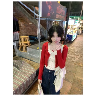 Cicishop(J1620) Set 2 ชิ้น สายเดี่ยว+เสื้อคลุมลายน้องเชอร์รี่ สดใส ซุกซน ขี้เล่น สไตล์เกาหลี