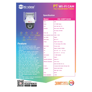 Hi-view กล้องวงจรปิด 3MP Ai รองรับ Wi-Fi 5G พูดคุยโต้ตอบได้ ภาพสี24ชม. HW-33MPT302W