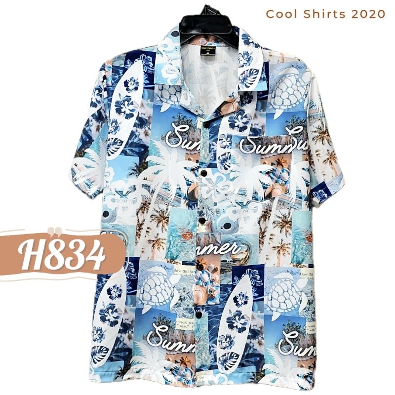 เสื้อฮาวาย ผ้าไหมอิตาลี Summer สีฟ้า H834