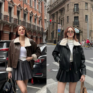 MALIMAYS - Snow Leather Jacket แจ็คเก็ตหนังบุขน