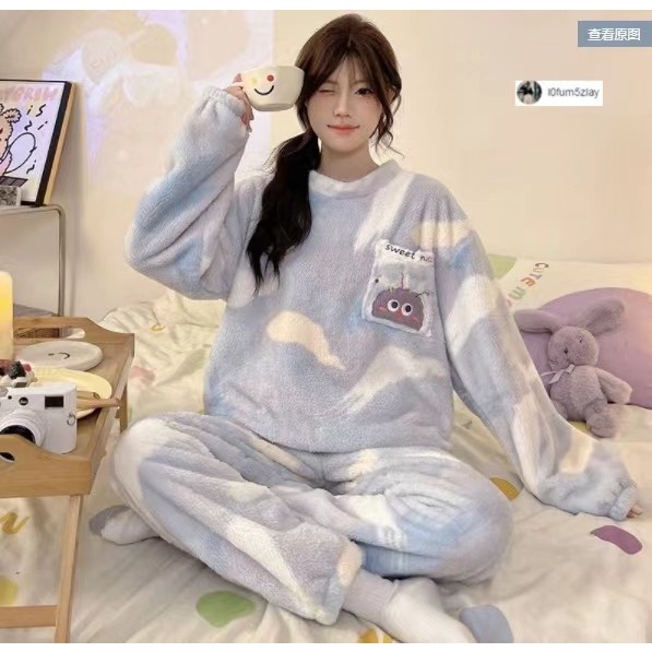 (ราคาถูกที่สุด) ชุดนอนฤดูหนาว，ผ้าสักหลาดแสนอบอุ่น，ลายการ์ตูน， ชุด 2 ชิ้น，M-2XL - รูปที่ 4