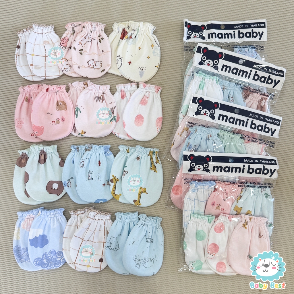 mami ถุงมือ เด็กแรกเกิด cotton100% แพ็ค 6 คู่