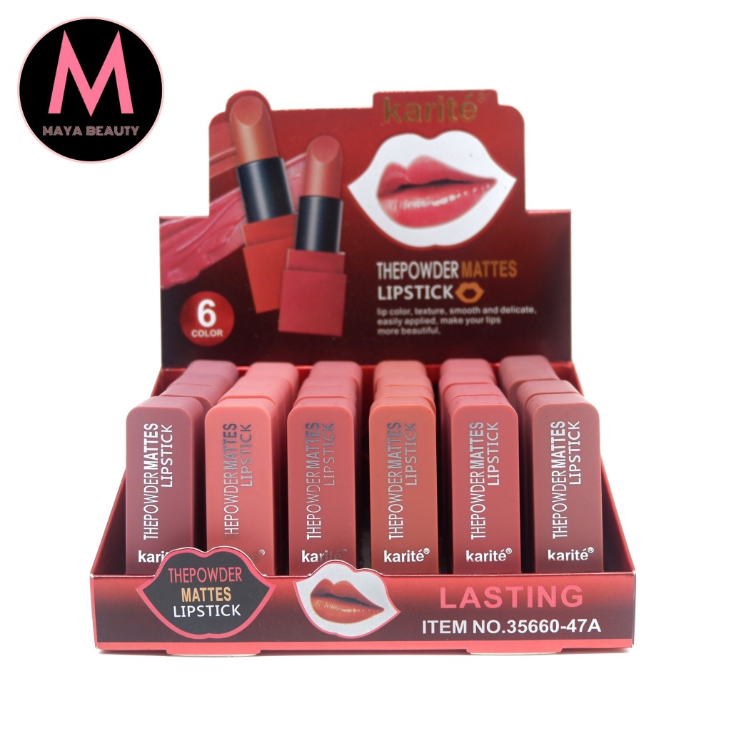 {24แท่ง} Karite ThepowderMatte Color Lipstick ลิปสติกเนื้อแมทต์ เนียนนุ่ม สีสันสดใส ติดทนตลอดวัน