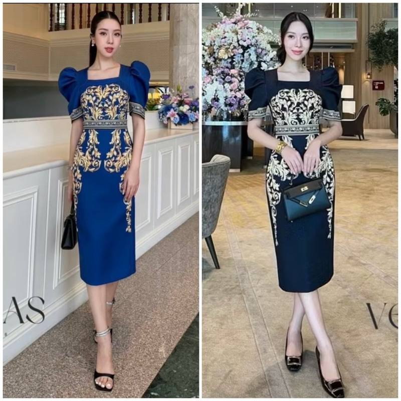 เดรสลายแบรนด์เวอร์ ไหล่ยกเรียบหรูไฮโซ ผ้าดี ใส่สวย สุดหรู