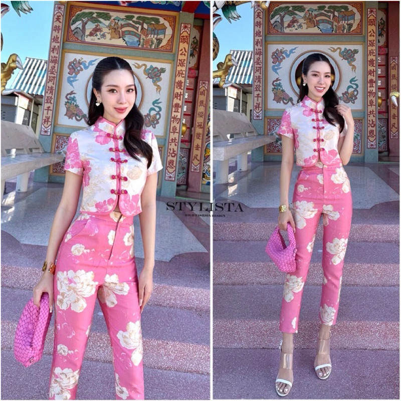 M2 งานป้าย Stylista Set ชุดเซ็ทกี่เพ้าเสื้อ+กางเกงขายาว สำหรับผู้หญิง เสื้อผ้าแฟชั่นผู้หญิง ไซส์ Xs-L