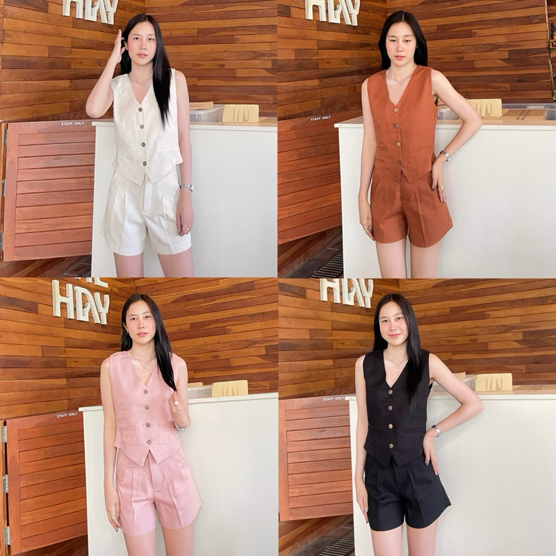 Linen short pants ชุดเซ็ทลินอน ชุดเซ็ทขาสั้น ผ้าลินิน เสื้อกั๊กคู่ขาสั้น ชุดเซ็ตเสื้อกางเกง
