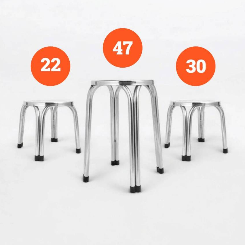 เก้าอี้กลมขาคู่ 22CM/30CM/47CM เก้าอี้สแตนเลส เก้าอี้ทานอาหาร เก้าอี้กลางแจ้ง แข็งแรง สแตนเลส