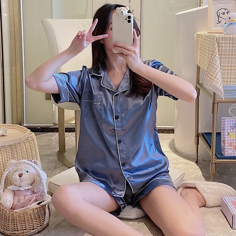 PAJAMAS HOMEWEAR ชุดนอนผ้าซาติน ชุดนอนผ้าลื่นๆ ชุดนอนใส่สบาย   เสื้อคอปก เกรดดีพรีเมี่ยม W-004 ราคา ถูกที่สุด ดีลบีเคเค แกลเลอรีภาพที่ 6
