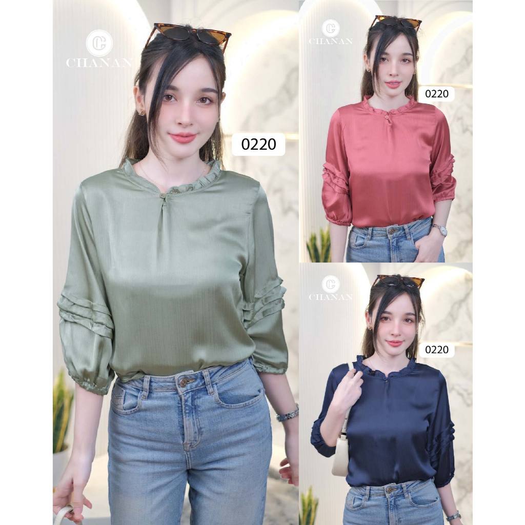 🔥Chanan☘️ เสื้อชีฟองผสมซิลล์ คอกลมระบายเล็ก ทรงสวยใส่สบาย เสื้อใส่ออกงาน ใส่เที่ยว เสื้อผู้ใหญ่ เสื้อสวยๆ มี3สี รุ่น0220