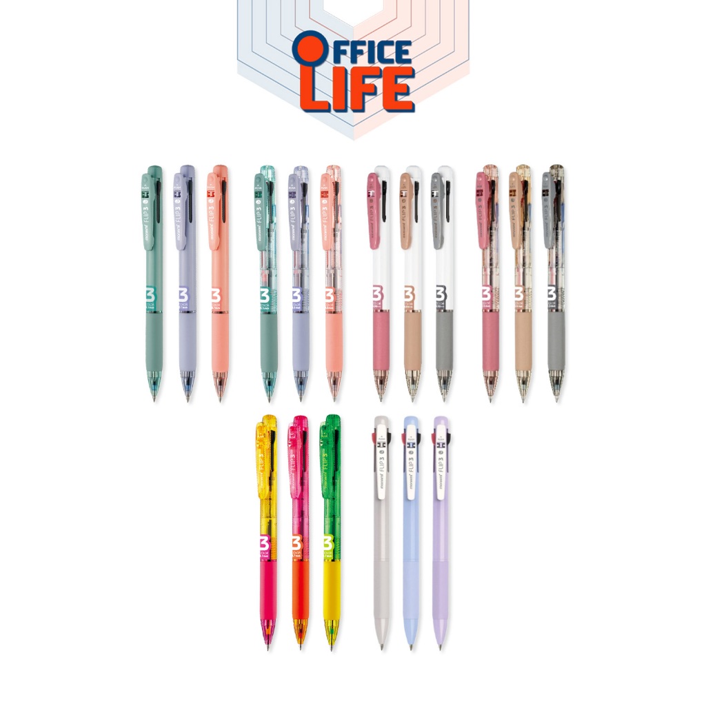 Monami (โมนามิ) ปากกาลูกลื่น 3 ระบบ ปากกา รุ่น Flip 3 และ สีสะท้อนแสง ( 1 ด้าม / สุ่มสี )