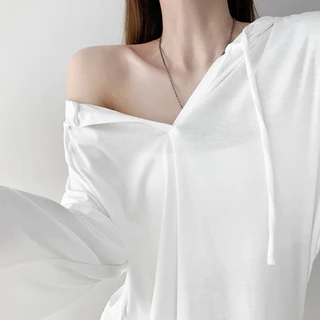 Beryl เสื้อยืดแขนยาวมีฮู้ดสไตล์ขี้เกียจสำหรับผู้หญิง เสื้อหลวมและหลากหลาย สไตล์เกาหลี