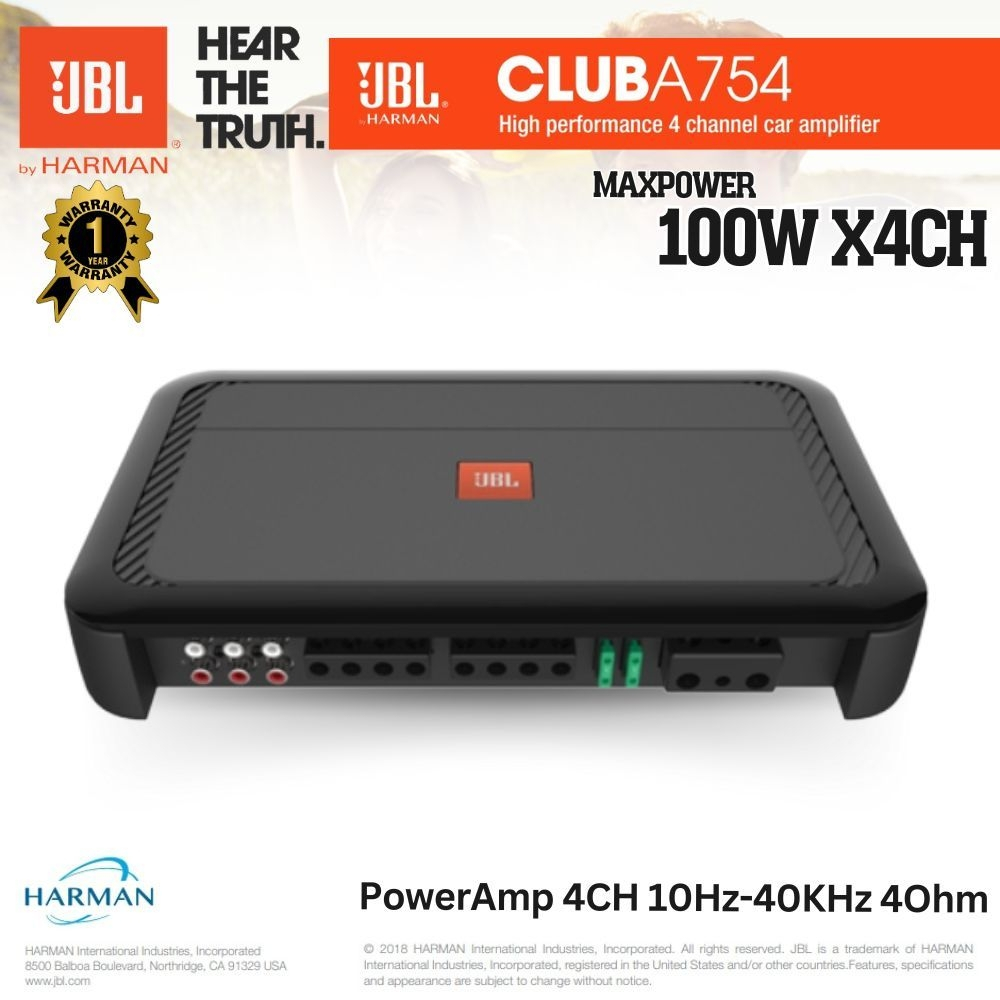 JBL CLUB-A754 POWER AMP 4CH แอมพลิฟายเออร์ Club A754 4 แชนเนลให้กำลัง 75 วัตต์ RMS อันทรงพลังไปยังลำ