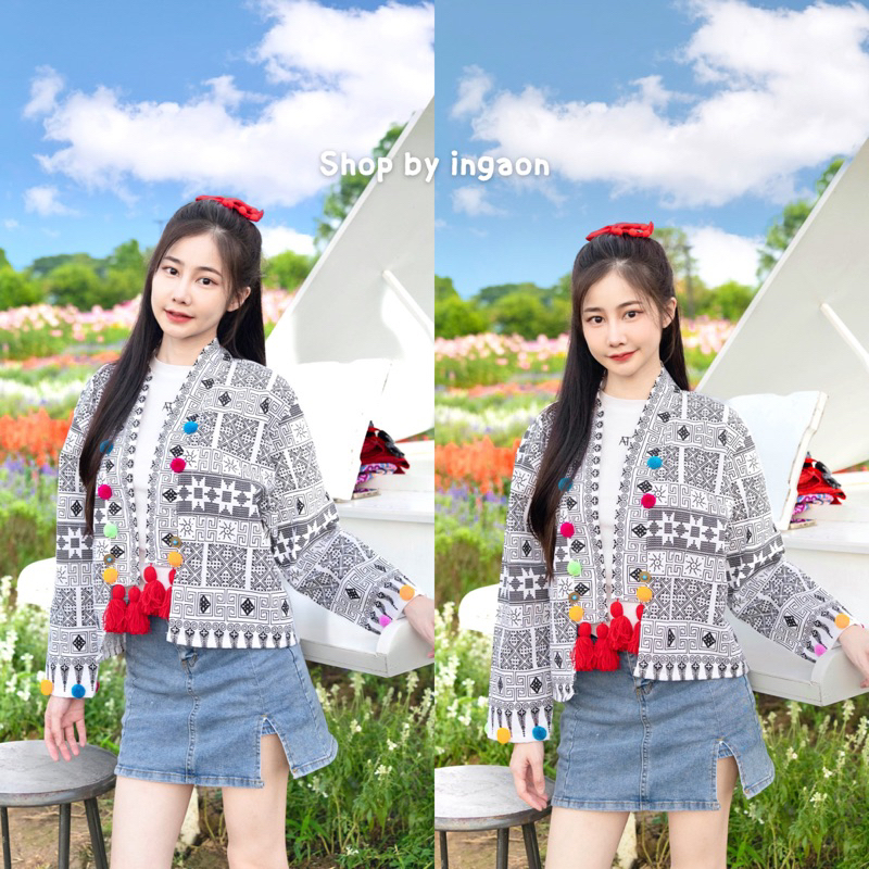 เสื้อคลุมพื้นเมือง เสื้อคลุมผ้าฝ้าย รุ่นผ้าพิมพ์ลาย