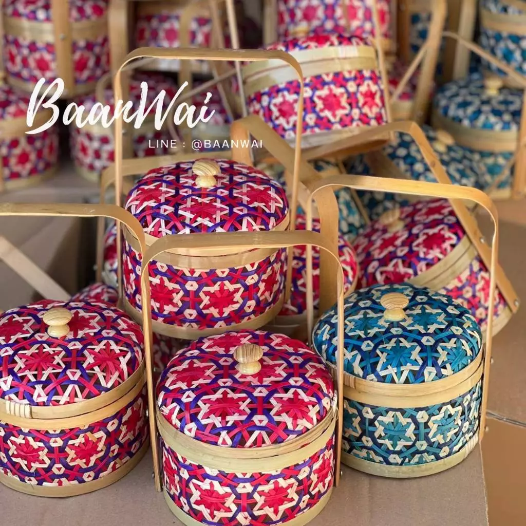 บ้านหวาย-ปิ่นโตลายพิกุล ปิ่นโตไม้ไผ่ ขนาด 6 นิ้ว