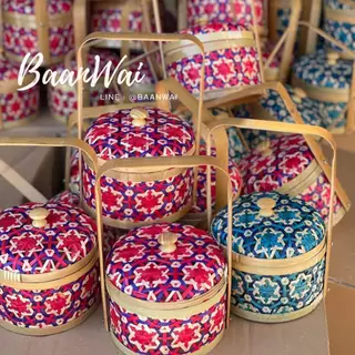 บ้านหวาย-ปิ่นโตลายพิกุล ปิ่นโตไม้ไผ่ ขนาด 6 นิ้ว