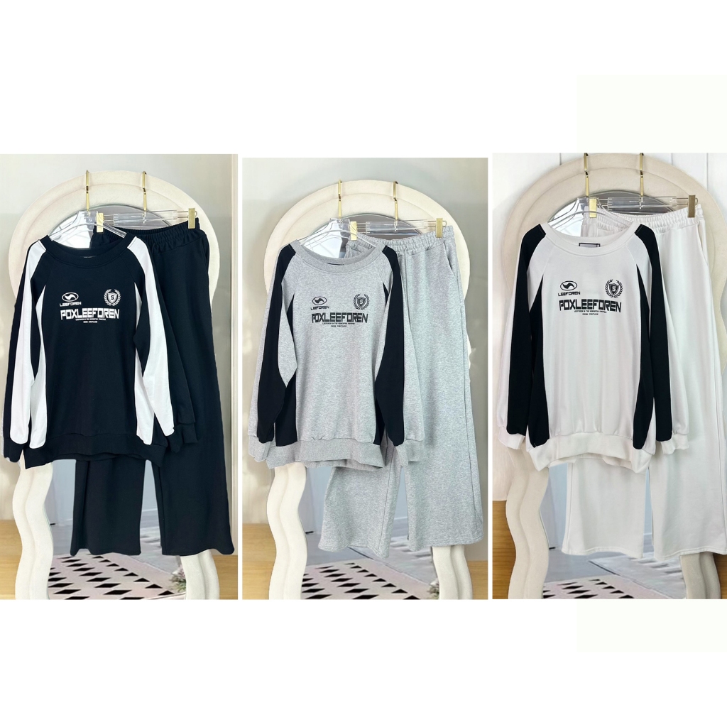 AA01 ชุดเซ็ตเสื้อสเวตเตอร์เเขนยาวทรงสปอร์ต + กางเกงขายาว สไตล์อเมริกันเรโทร ช/ญ ใส่ได้