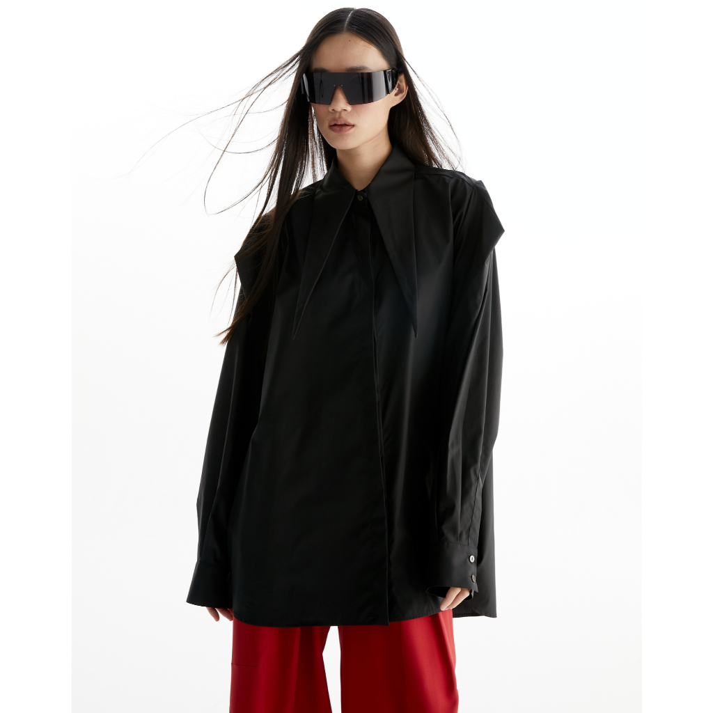 The SRT X14 (TBL245) Snowpiercer Oversized Shirt - เสื้อเชิ้ตโอเวอร์ไซส์แขนยาว ปกแหลม สีดำ — صورة 3