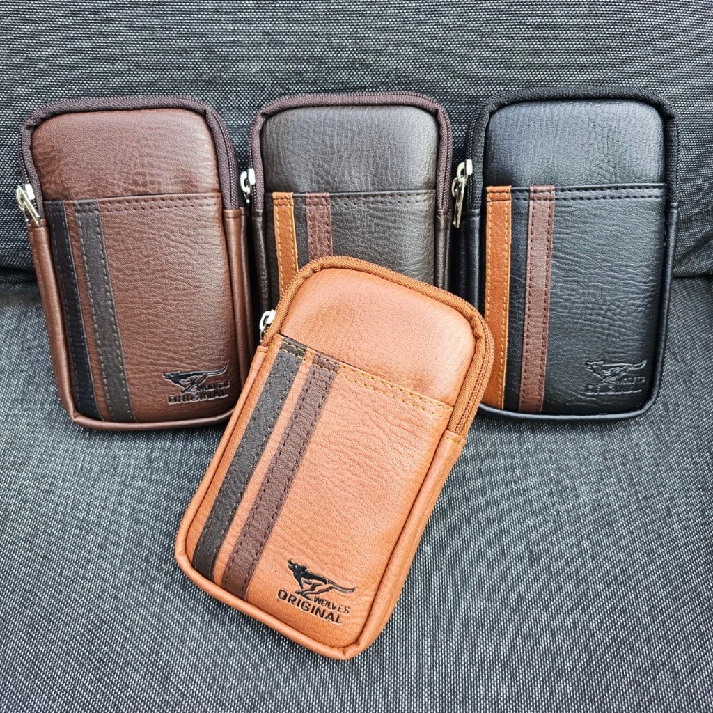 กระเป๋าคล้องเข็มขัด ใส่โทรศัพท์ ผู้ชาย หนัง PU แบรนด์ WOLVES ORIGINAL 100%