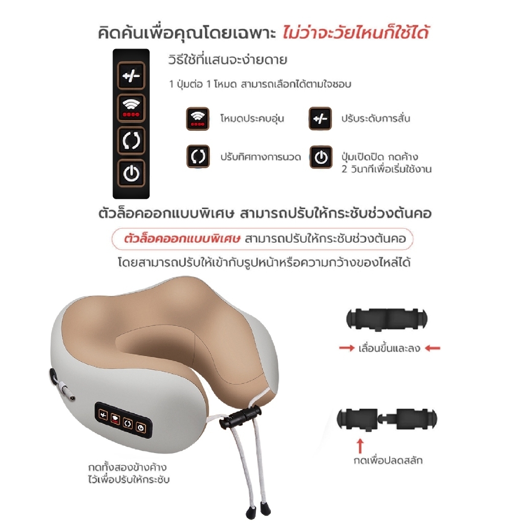 หมอนนวดคอไฟฟ้า Haier เครื่องนวดคอ Massage Pillow เครื่องนวดอัตโนมัติ 3D ประคบร้อน  4ปุ่ม หมอนนวด เครื่องนวดคอ มือ หลัง - รูปที่ 4