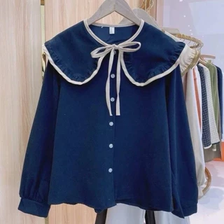 C18 🦋 เสื้อแขนยาวสาวอวบ ปกใหญ่ แต่เชือกผูกด้านหน้า สไสต์ลูกคุณหนู น่ารักๆๆๆ รอบอกได้ถึง 60++ 🦋