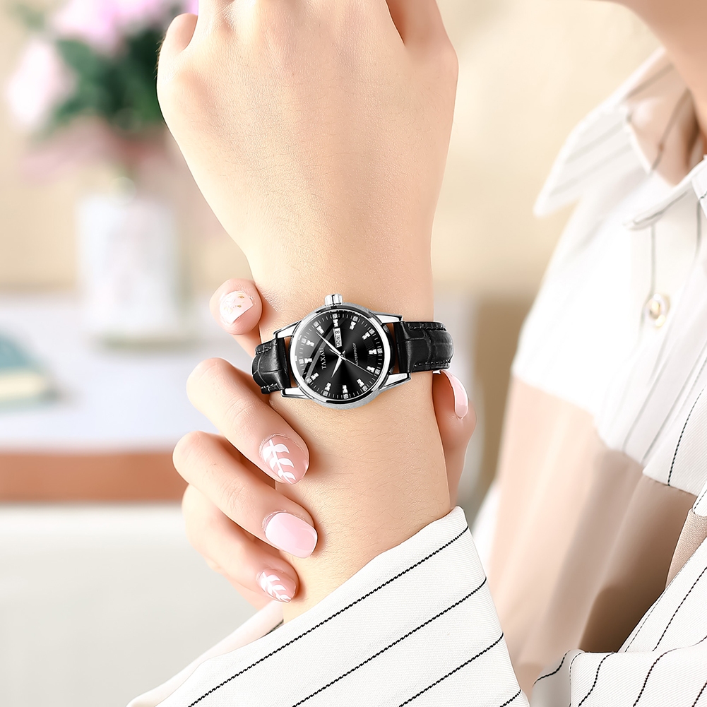 TAXAU 100% ของแท้ นาฬิกาผู้หญิงกันน้ำ สายหนัง ดูเวลา ดูวันที่ เรืองแสง นาฬิกาผู้หญิง รับประกัน 1 ปี