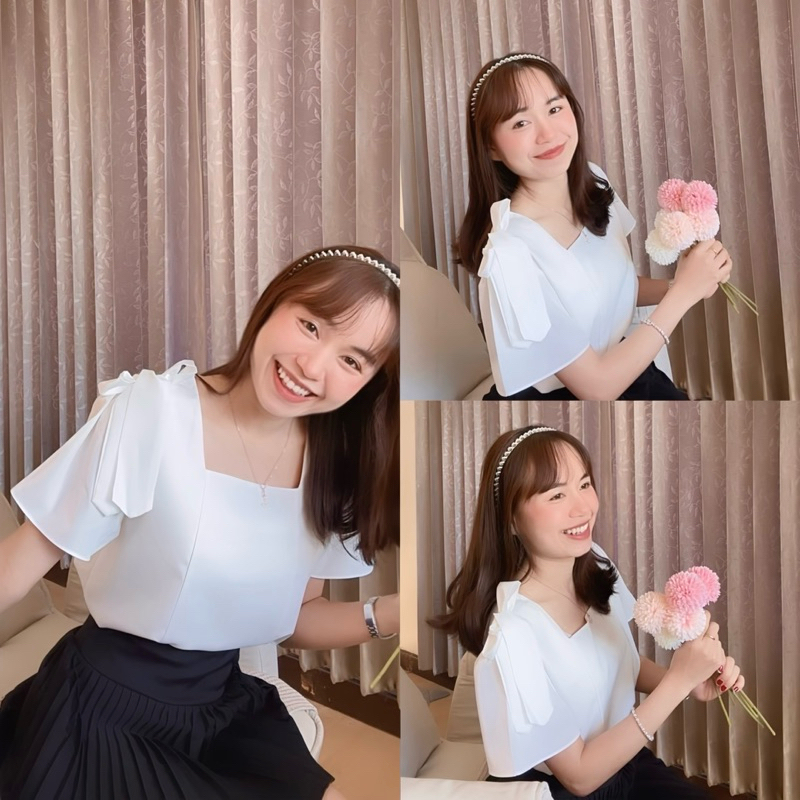 เสื้อคอเหลี่ยมผูกโบว์ไหล่ รุ่น Disney