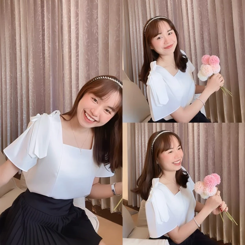 เสื้อคอเหลี่ยมผูกโบว์ไหล่ รุ่น Disney