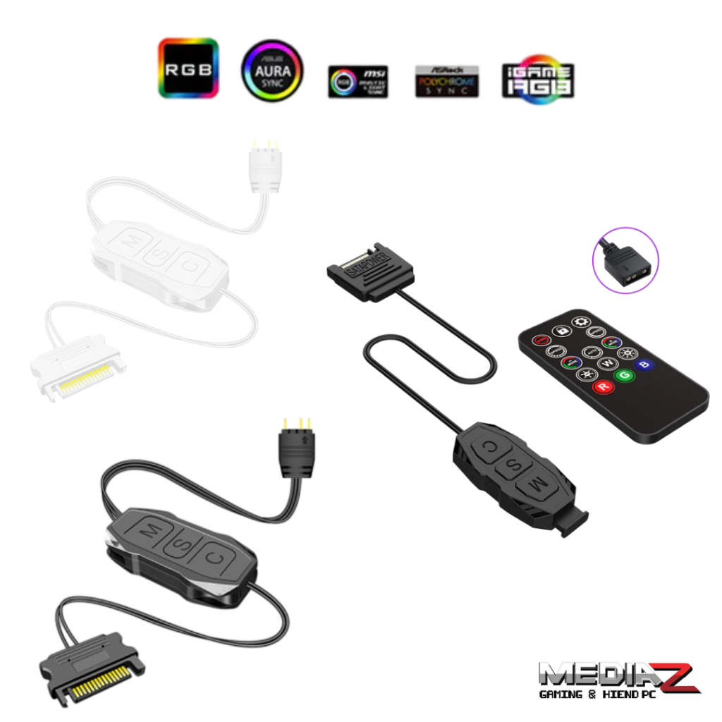 ส่งด่วน+โค้ดลด ตัวปรับไฟ Argb Controller 5V 3pin ไร้สาย fan strip Black White RGB wireless