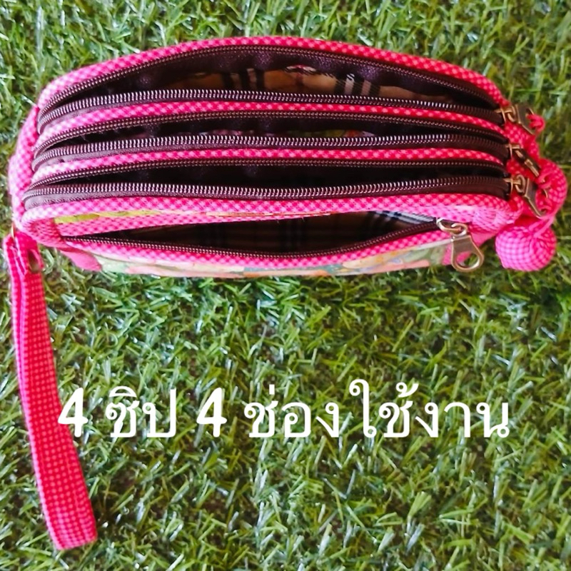 กระเป๋าสตางค์คล้องมือ4ซิป ขนาด6x4x1.5นิ้ว ลายดอกไม้สวยงาม