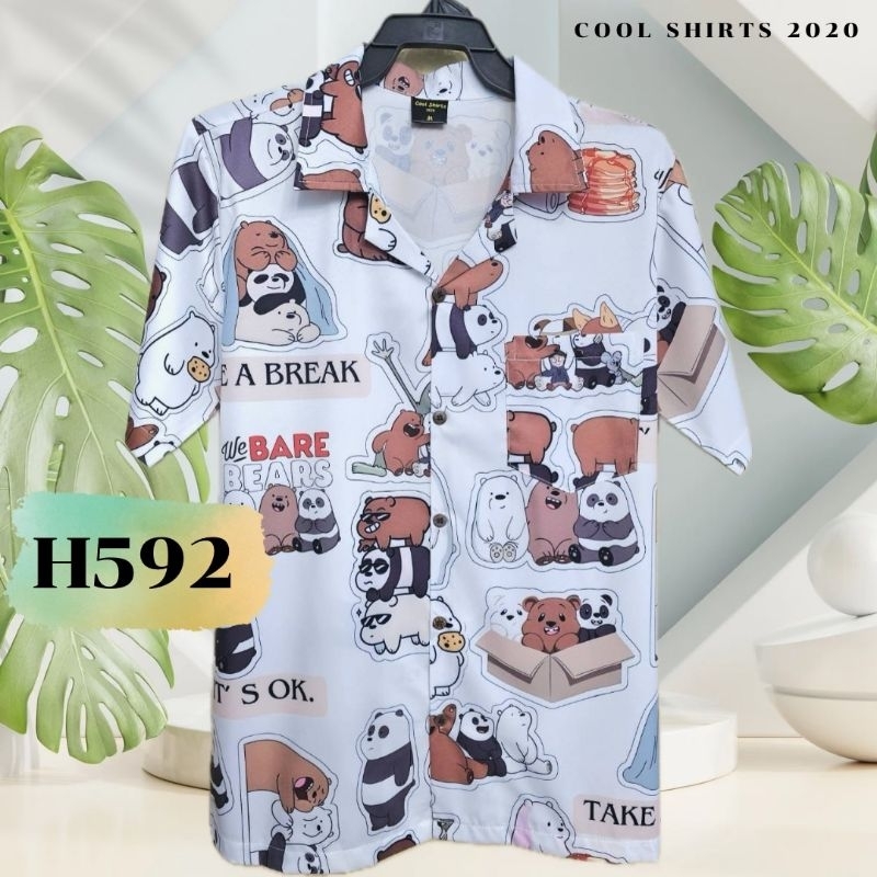 เสื้อฮาวาย ผ้าไหมอิตาลี น้องหมี H592