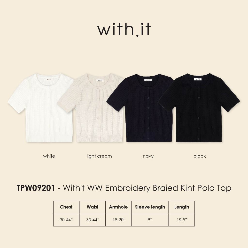 with.it.store - TPW09201 withit ww embroidery braied kint polo top เสื้อโปโลไหมพรมทอลายเปียปักดับบลิวดับบลิววิทอิท