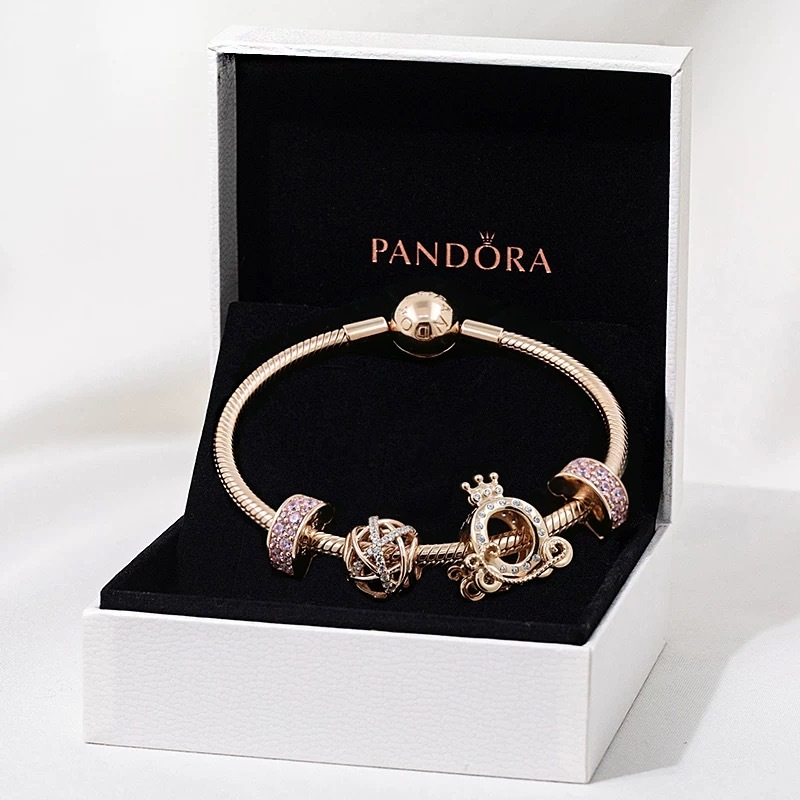 [ส่งจากกรุงเทพ]P เงิน925 สร้อยข้อมือ กำไล ลูกปัดอัญมณี สร้อยข้อมือคู่ Crown Carriage Bracelet ของแท้ 100%