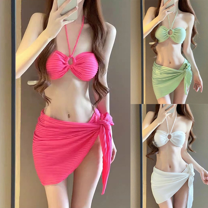 ไลฟ์สดลด50% ชุดว่ายน้ำหญิง ชุดว่ายน้ำ bikini เกาะอก โชว์หลัง ผ้าเนื้อดี พร้อมส่งจากไทย#0249