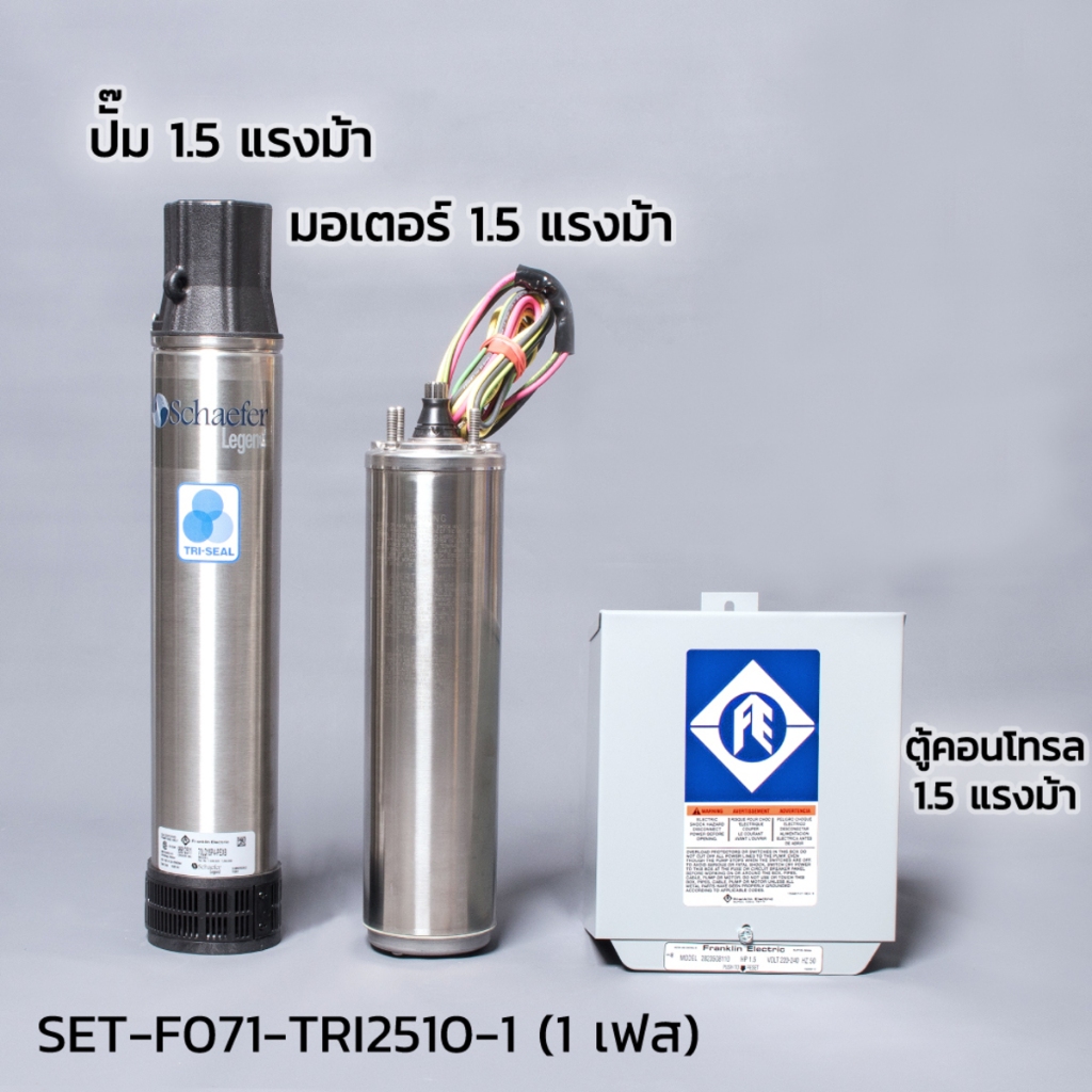 Franklin Schaefer ปั๊มบาดาล 1.5 แรงม้า 10 ใบพัด ø 1 ¼" TRI25-10-220V(70LD15P4-PEXB) H.MAX 78m Q.Max 