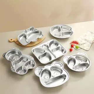 6ช่อง 304ถาดหลุมสแตนเลส กลม สำหรับการแยกอาหารในโรงอาหาร