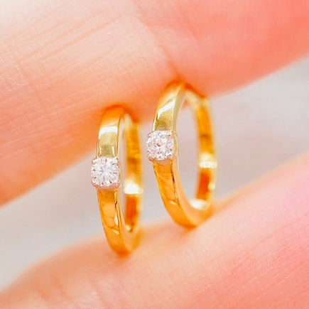 [ PCPY Jewelry ] ต่างหูเพชรแท้ ขนาด 10 มิล 💎 ทองคำแท้9K (ทอง37.5%) เพชรแท้น้ำ100 เบลเยี่ยมคัต [9KPE1247]