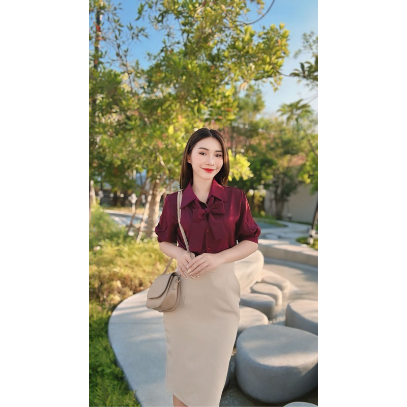 “แถมเชือกผูกโบว์ทุกตัว” เสื้อเชิ้ตผูกโบว์ แขนตุ๊กตา