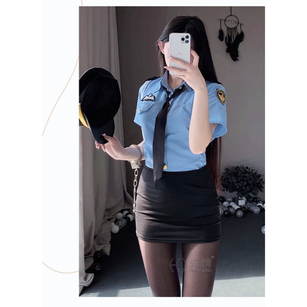 พร้อมส่ง มีรูปงานจริง ชุดตำรวจ รปภ.ยามผู้หญิง พร้อมหมวก เสื้อสีฟ้ากระโปรงทรงเอ เข้ารูป สวยๆ
