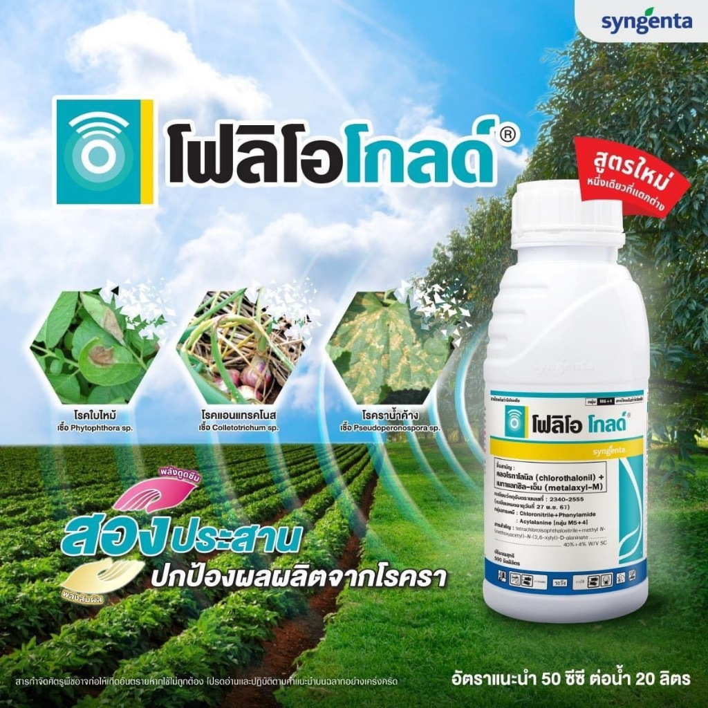 โฟลิโอ โกลด์ ขนาด 500 มล.#ออกฤทธิ์ปกป้องใบพืชก่อนการเข้าทำลายของเชื้อ