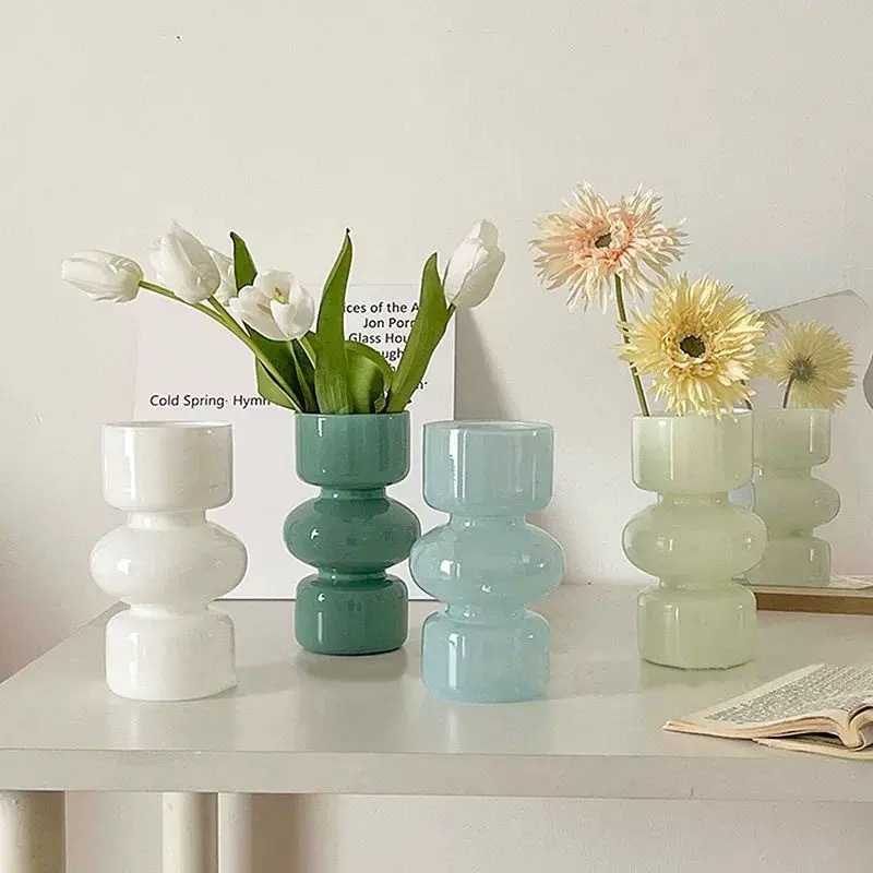 OurHome [พร้อมส่ง] แจกันแก้วสไตล์ฝรั่งเศส French-style glass vase แจกันเรียบง่าย ของแต่งบ้าน พร็อพถ่ายรูป ร้านกาแฟ
