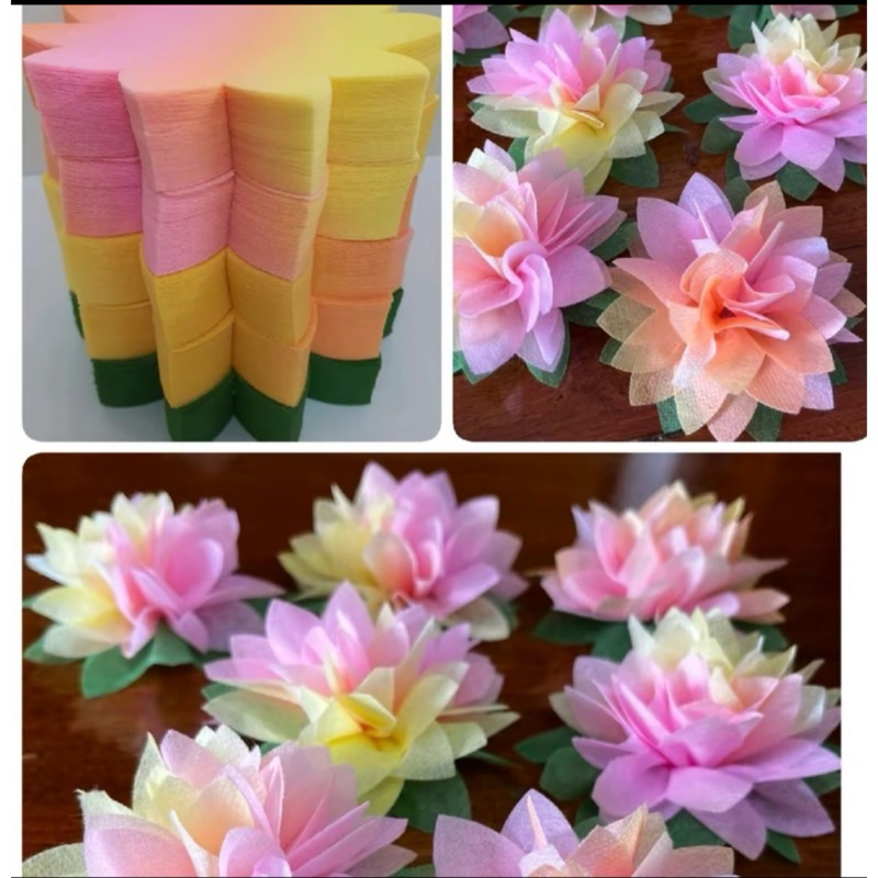 กระดาษสาห่อเหรียญ ดอกบัวชมพู-เหลือง 5 ห่อ ( เหลือง2 ชมพู 2 เขียว 1 )
