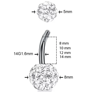 จิวสะดือ Diamond Ball Belly Button Rings Stainless Steel Zircon Navel Piercing Belly Piercing Cute Navel Bar