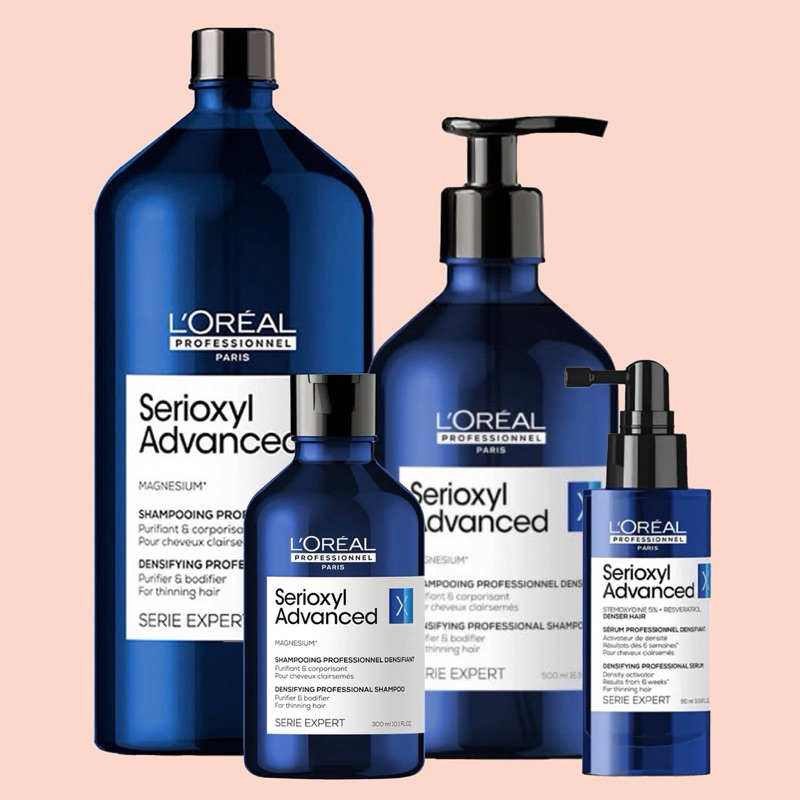 LOREAL Serioxyl Advanced 90 300 500 1500 ML.แชมพู และ เซรั่มหยดหนังศรีษะ ลดการหลุดร่วงเส้นผม