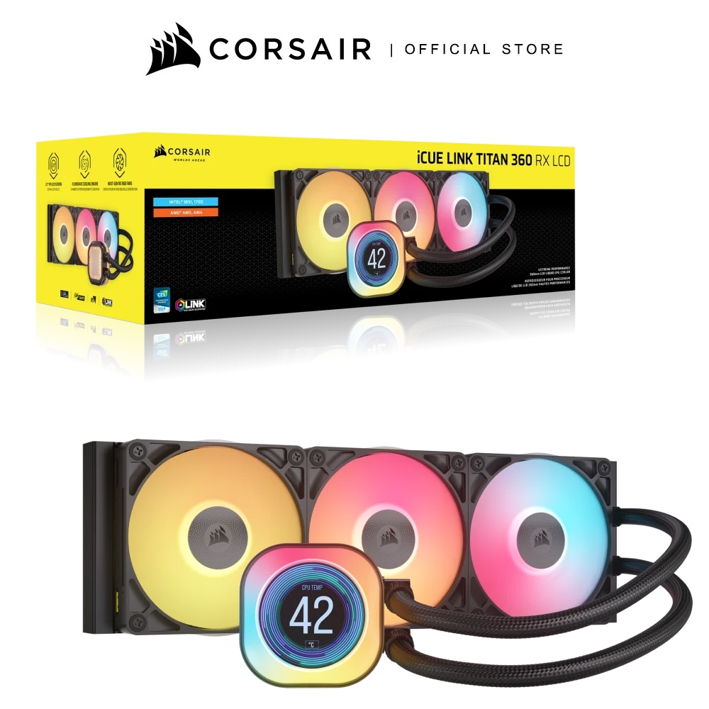 CORSAIR iCUE LINK TITAN 360 RX LCD 360MM RGB LIQUID CPU COOLER, BLACK : CW-9061023-WW