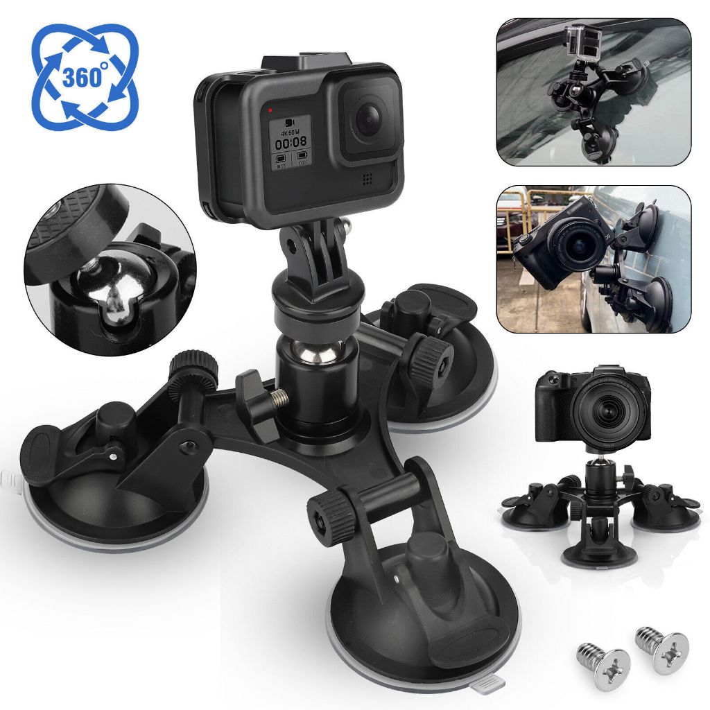 Triple Suction Car Mount For Insta360 Gopro Hero
