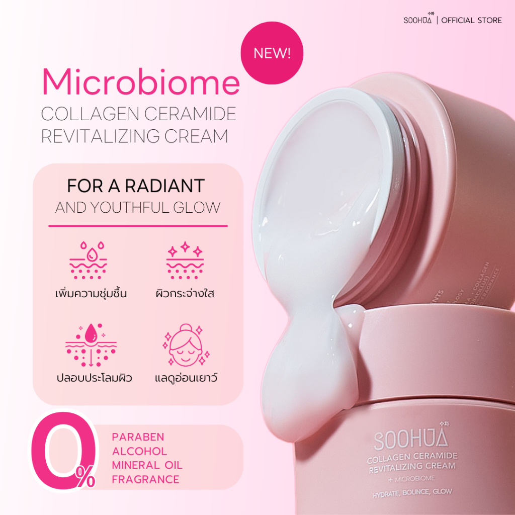 Soohua Collagen Ceramide Revitalizing Cream+Microbiome 30G  มอยเจอร์ไรเซอร์บำรุงผิวอิ่มน้ำ เติมความชุ่มชื้นให้ผิวแข็งแรง