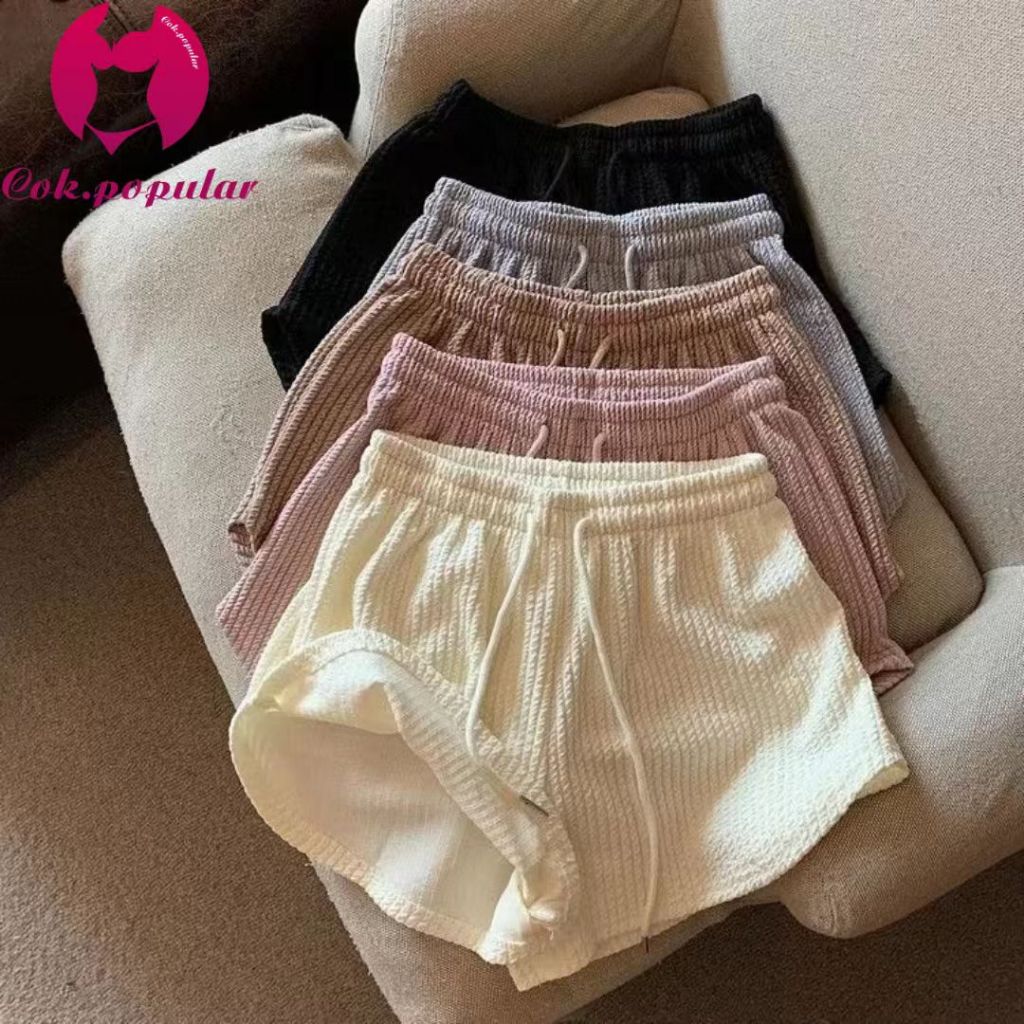 YY11 กางเกงขาสั้น บบผูกเชือก สวมใส่สบาย ลําลองสําหรับสตรี เอวสูงขากว้างทรงหลวมขนาดพลัสเหมาะกับการเล่